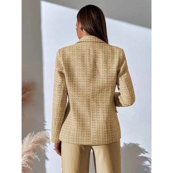 business plazacore tweed Plaid Print Double Breasted Blazer jacket - Picture 9 of 11